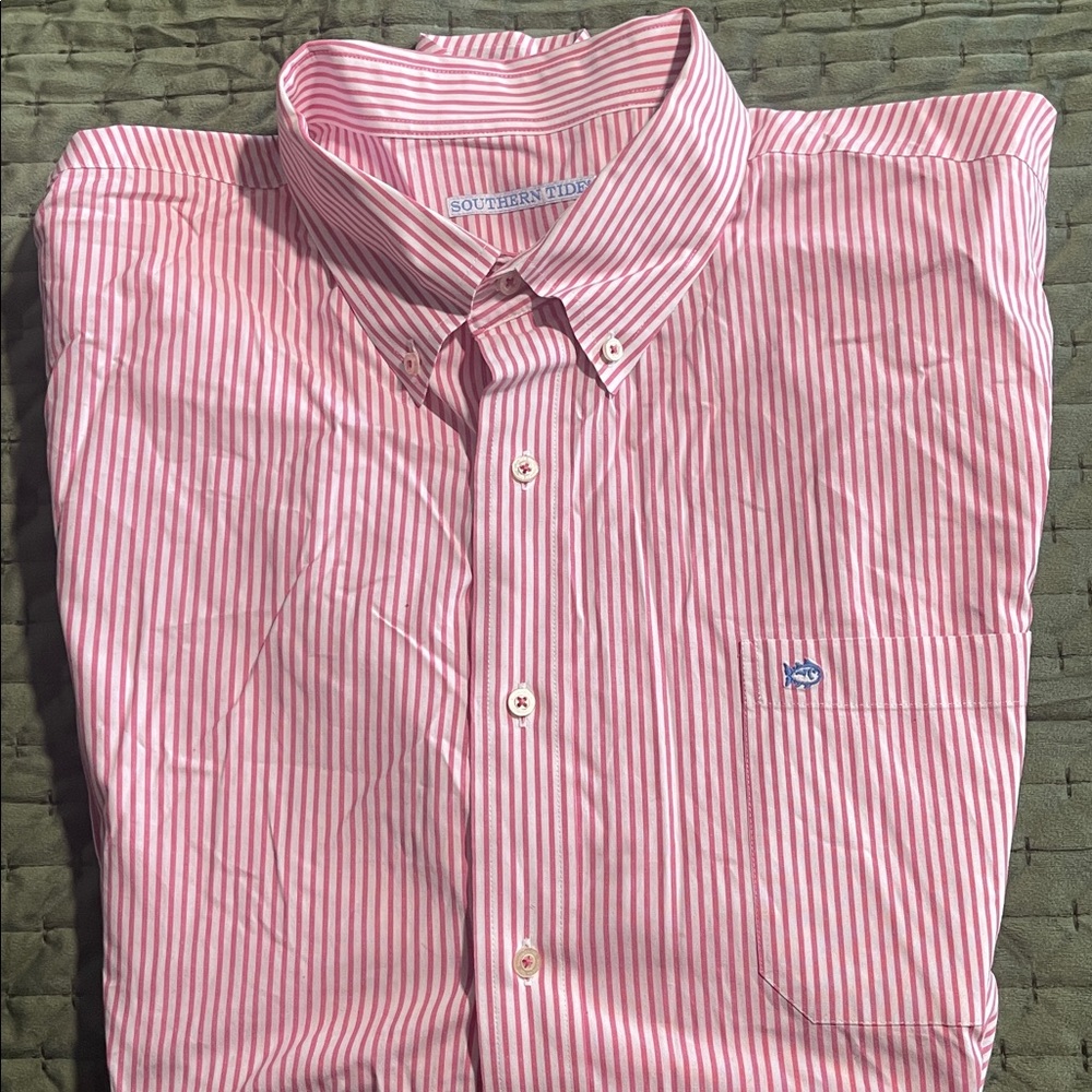 Southern Tide pink white stripe‎ long sleeve button down shirt size XXL Spring
